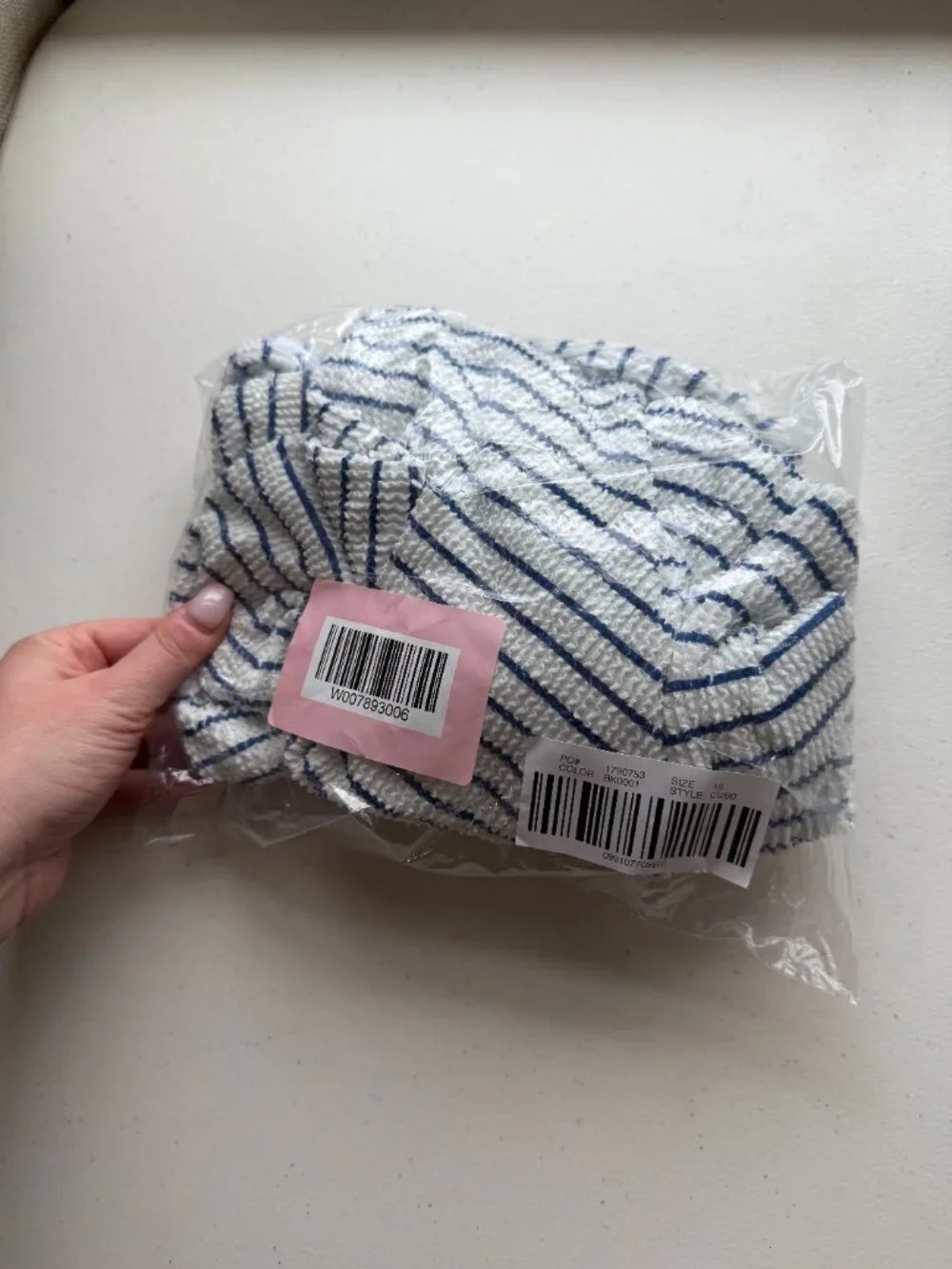 🏷 *NWT* J.Crew Scrunchie One Piece Swimsuit White Blue Stripe Size 14 🌊